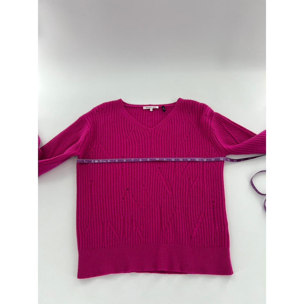 Helmut Lang Pink Lambswool Distressed Ribbed V-Neck Sweater Thumbholes Indie S - Picture 6 of 8